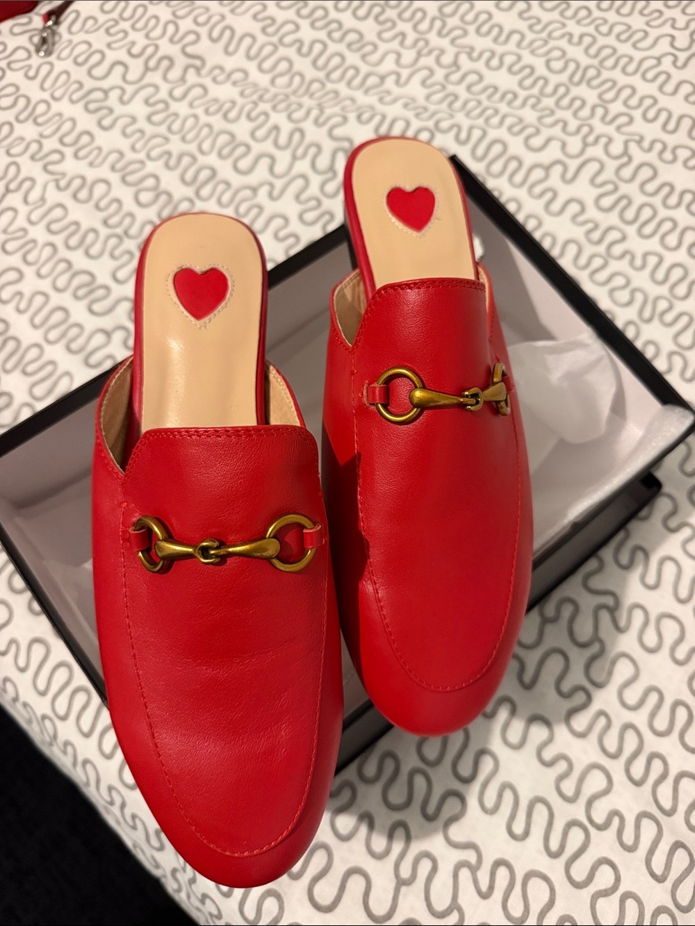 Red Leather Slip-On Mule with Horsebit Accent